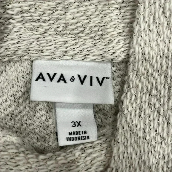 ❤️2/$30❤️[3X]Ava.Viv Turtle Neck SideSlits 3/4 Sleeve Sweater metallic strings - Picture 7 of 11